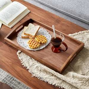 Plateau de service en bois à succès, vente en gros, grande capacité, noyer noir, poignée creuse, plateau de rangement, usage domestique, extérieur - Product Image 6