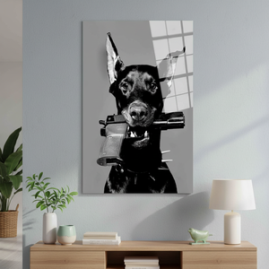Cuadro Impreso en Lienzo, Perro Negro y Pistola, Panel Decorativo Art Deco, Arte de Pared Colgante, Diseño Moderno, Vidrio Templado - Product Image 3