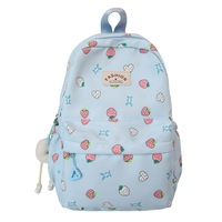 Sac à dos unisexe pour collégiens, décontracté, imprimé fraises, en polyester imperméable, souple, style campus pour filles, idéal pour les voyages