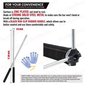 Ensemble de ressorts de torsion pour porte de garage de haute précision 0,250 x 1,75 x 49 pouces avec barres d'enroulement antidérapantes et gants - Product Image 4