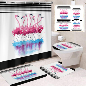 Rideau de douche en polyester Flamingo, rideau de salle de bain personnalisé imprimé numériquement, vente en gros 2 - Product Image 2