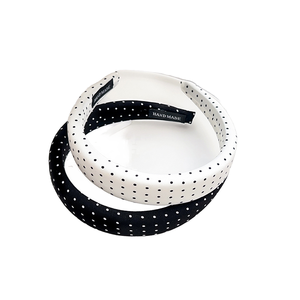 عصابة رأس مبطنة من الساتان بنقشة البولكا دوت، عصابة رأس أنيقة باللونين الأسود والأبيض، إكسسوارات شعر من القماش بتصميم عشرينيات القرن الماضي - Product Image 2