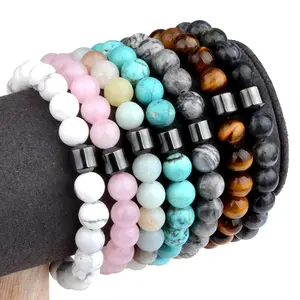 8mm Custom Adjustable Healing Energy Beads Hematite Charm Natural Gemstone Bracelets