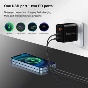 Зарядное устройство DENIXI 25 Вт, USB A+C, для мобильных телефонов, быстрая зарядка, EU/UK/US, огнестойкий материал, <span class=keywords><strong>3</strong></span> в 1 - Product Image 3
