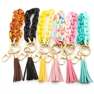2024 New Trendy Gift Acrylic Link Keychain Bracelets Bangle Key Ring Link with Tassel Chainlink Wristlet Key Chain