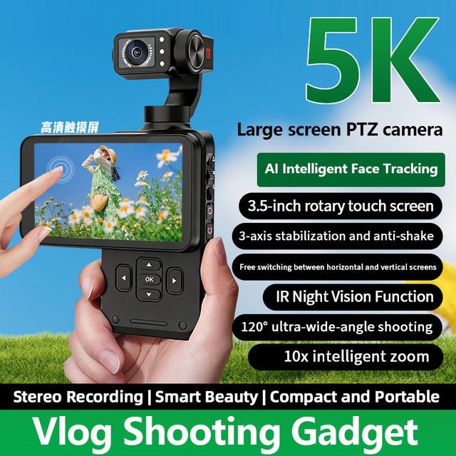 M5 Handheld Gimbal Pocket Camera 20MP HD Anti-Shake Long Battery Life Travel Vlog Portable Camcorder Wireless Remote Control
