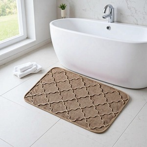 Alfombra de baño geométrica minimalista, rectangular, gris, de fibra de poliéster, absorbente, antideslizante, para baño, dormitorio, sala de estar - Product Image 2