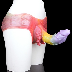 Rainbow Flame Hollow Elastic Strap-on <b>Dildo</b> Pants Silicone Penis Pants Male Penis Enlargement Sleeve Couple Sex Toys Wholesale - Product Image 1
