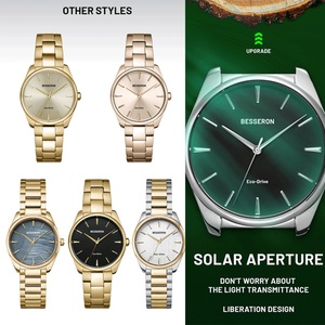 Montre-bracelet OEM personnalisée pour femme Besseron, chargeur éco-lumière, bracelet en acier inoxydable, blanc, bleu, vert – Style affaires et mode à quartz - Product Image 2