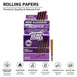 HEMPER <b>Mini</b> Size Paper Tip Hemp Cones with Filter Tips 4x Pack Natural Plant Fiber Paper - Product Image 1