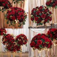 Arreglo floral de seda blanca y roja en forma de bola para centro de mesa de boda, suave y elegante, para decoración de mesa del Día de la Madre y uso en paredes.