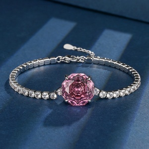 Vintage Jewelry Eco-friendly Copper Women 14MM Rose Cut Imitation <b>Red</b> Gemstone Adjustable Chain Link <b>Bracelet</b> for Women - Product Image 5