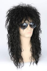 Pelucas negras para hombre, <span class=keywords><strong>disfraz</strong></span> de <span class=keywords><strong>Halloween</strong></span>, Punk, Heavy Metal Rocker, peluca rizada larga - Product Image 3