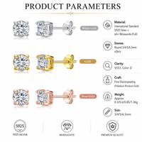 Boucles d'oreilles clous en moissanite 6A+ VVS1 couleur D, argent sterling 925, taille ronde 4 griffes, 3/4/5/6,5 mm, pour femme, cadeau