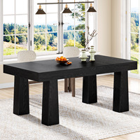 Table à manger 160x80 cm, table de cuisine rectangulaire avec pieds de table robustes et effilés, table moderne en bois noir pour salle à manger