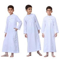 Qamis blanc en coton sans couture pour garçons, léger, à manches longues, longueur ras du sol, tenue de prière style Moyen-Orient, Ramadan, couleur unie