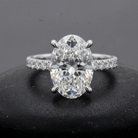 Anillo de Compromiso y Boda de Oro Sólido de 14K con Diamante Cultivado en Laboratorio, Corte Ovalado, Certificado IGI E VVS2, Doble Halo Oculto, Pavé, Unisex