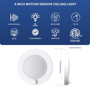 PIR <b>Motion</b> <b>Sensor</b> <b>Light</b> <b>LED</b> Ceiling <b>Light</b> with 30s or 45s Timeout 10W 650lm Round Lighting Fixture for Porches Closets Stairs - Product Image 5