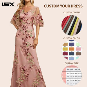 Robes sur mesure pour femmes, <span class=keywords><strong>rose</strong></span> clair, bordeaux, broderie <span class=keywords><strong>rose</strong></span>, manches bouffantes, col en V, détail découpé, tulle transparent, robes élégantes et formelles - Product Image 2