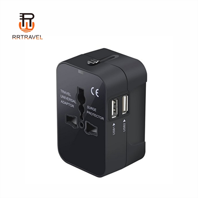 RRTRAVEL Industrial Dual USB Ports Universal Multi Type Plug with Socket Adapter Fireproof Material for UK/EU/US/AUS Travel Use
