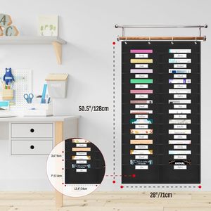 Organizador de archivos colgante de pared con 24 bolsillos, bandejas para documentos de poliéster con 4 colgadores metálicos y 2 marcadores para uso en el hogar y la oficina - Product Image 3