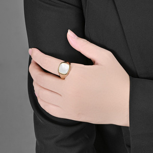 yunnique minimalist luxury style simple square stamp inlaid with seashell <b>titanium</b> steel <b>ring</b>, an Instagram-worthy - Product Image 4