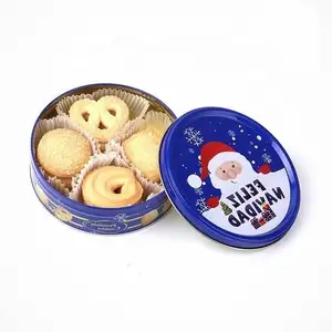 Venta al por mayor de latas redondas de grado alimenticio para alimentos galletas paquete de galletas caja de dulces de metal con tapas