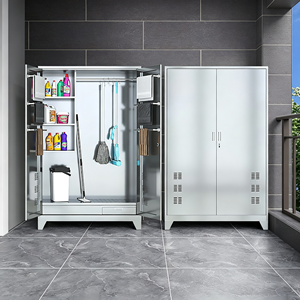 <span class=keywords><strong>Armoire</strong></span> de nettoyage double <span class=keywords><strong>porte</strong></span> en acier inoxydable 1800*900*400mm, ventilée, pour rangement de balais et serpillères, idéale pour usage commercial, scolaire et salle de bain - Product Image 2