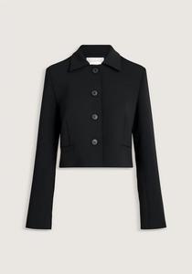 Blazer noir pour femme à col cranté, manches longues, couleur unie, tissé, simple boutonnage, coupe courte - Product Image 1