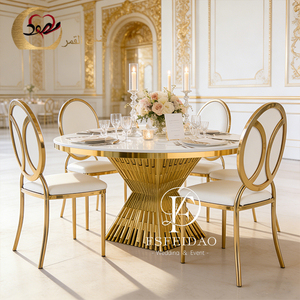 โต๊ะรับประทานอาหารงานแต่งงานดีไซน์ศิลปะสมัยใหม่สแตนเลสสีทอง หน้าโต๊ะ MDF - Product Image 1