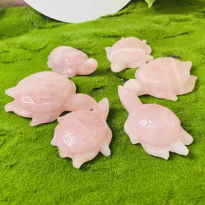 热卖天然水晶手工雕刻动物粉色玫瑰石英海龟风水礼品