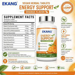 EKANG Private Label Energy Support Herbal Tablets Orange Flavor Vegan Non-GMO Gluten Free 60 Count Dietary <b>Supplement</b> - Product Image 2