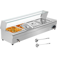 Gewerbliches 4-Pfannen-Elektro-Bain-Marie mit Glas-Spuckschutz aus Edelstahl, Buffet-Dampfgarer für Catering