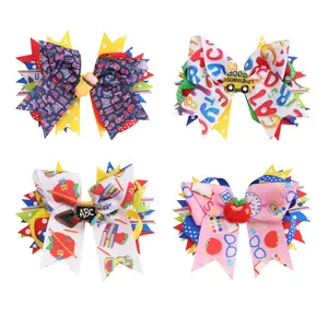 2023 Supplier Hair Clips Printed Ribbon Bows For Girls Kids Hairpins Princess Hair Accessories Back To School Hair Bows