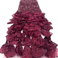 Tissu en dentelle de tulle de luxe écologique, lourdement orné de perles et de paillettes, dentelle française perlée pour robe de mariée et de soirée