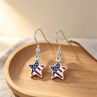 Boucles d'oreilles pendantes étoile drapeau américain en argent émaillé, bijoux patriotiques pour femmes, mode de fête, Jour de l'Indépendance