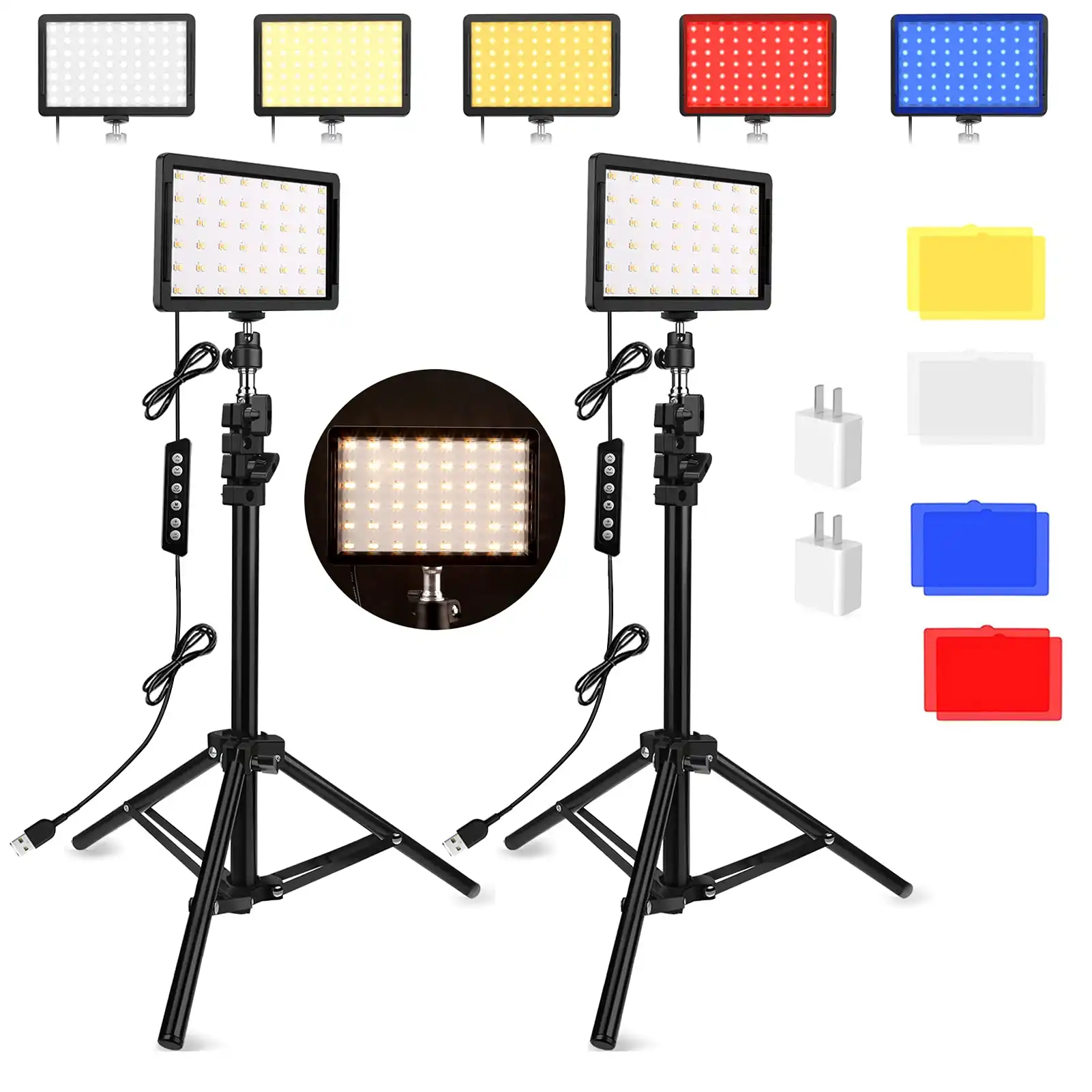 5600k वीडियो प्रकाश फोटोग्राफिक उपकरण कैमरा स्टूडियो में लाल, पीले, नीले एलईडी वीडियो भरने पैनल प्रकाश सेट