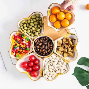 2020 베스트 셀러 세라믹 스낵 트레이 크리 에이 티브 회전 사탕 상자 홈 말린 과일 트레이 거실