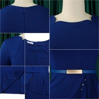 Robes de travail tendance D3312 pour femmes, élégantes et décontractées, à manches trois quarts, col rond, coupe ajustée, pour le bureau, avec ceinture.