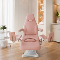 Fauteuil de soin esthétique électrique rose poudré avec repose-jambes, télécommande, inclinable et réglable en hauteur, pour examen gynécologique, salon et clinique