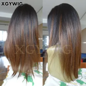 Stock 10"-30" transparent lace 100% virgin Brazilian human hair Silky Straight T1B/4# Two tone color ombre lace front wigs