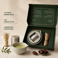 Ensemble de matcha japonais Zen Harmony, fouet en bambou Chasen, bol en céramique Chawan, cuillère Chashaku, boîte à thé en métal, boîte cadeau, écologique