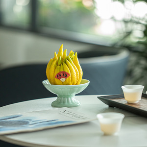 Assiette à fruits en céramique de style chinois en forme de lotus, plat à dessert et à collation sur pied, en porcelaine de couleur unie - Product Image 1