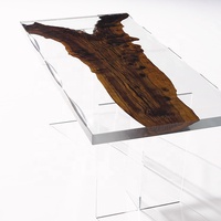 Table à manger en bois massif avec résine époxy transparente de haute qualité, design contemporain style ferme, pour l'ameublement de la maison