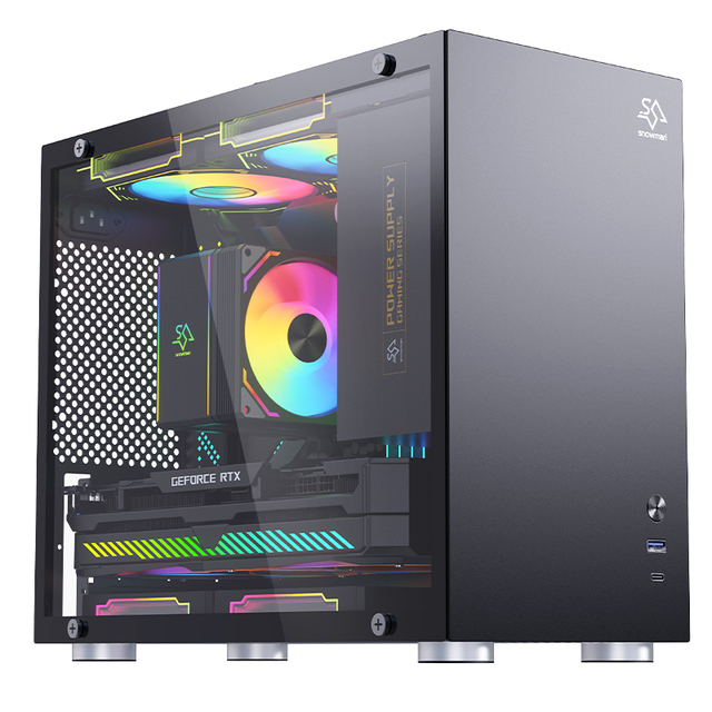 Gaming PC Case with TYPE-C RGB Fans Tempered Glass Panels Portable Handle Micro ATX ITX Case Gaming Builds Wholesale Customized