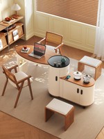 Nouvelle table basse mobile modèle 2026 pour petits appartements, usage domestique, table de service rotative en bois massif, table à thé de balcon