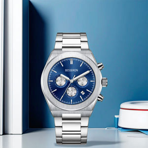 Venta al por mayor de los hombres de acero inoxidable Correa Cronógrafo Relojes de cuarzo Excelente valor de la moda de negocios Casual Calendario 43mm Hecho - Product Image 2