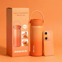 Bouteille d'eau en acier inoxydable Everich ODM épaissie, anti-chute, 18 oz, avec couvercle 2 en 1, pour le sport, les voyages, l'école, bouteille isotherme sous vide