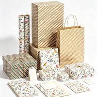 Kit de papier d'emballage rétro floral et oiseaux en papier recyclé 80 g/m² avec sacs, boîtes, étiquettes et carnets pour cadeaux de fête - Vente en gros