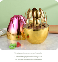 Ensemble de couverts en acier inoxydable Rose Heart Gold Egg, couteau, fourchette et cuillère à dessert, de haute qualité esthétique